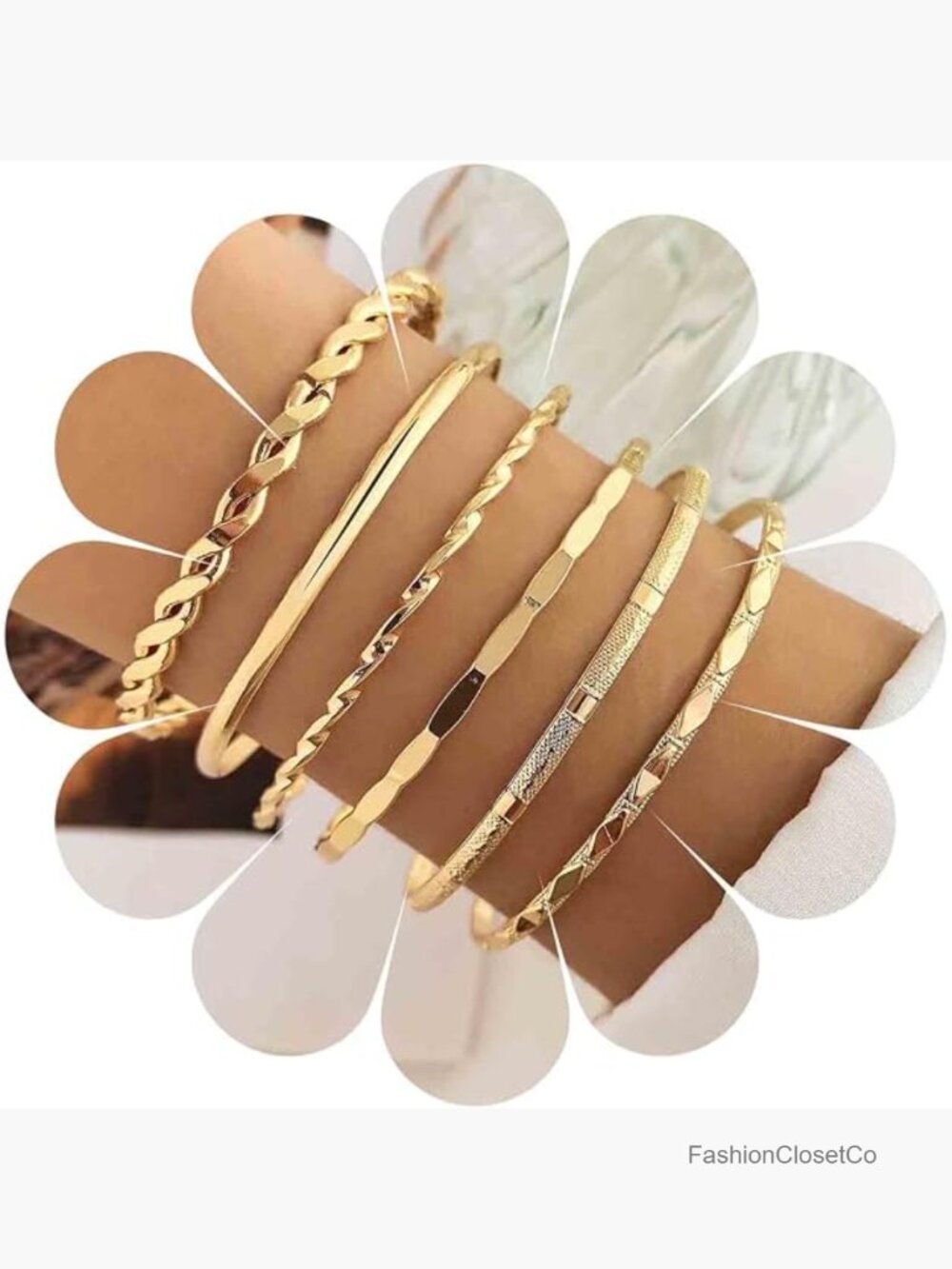 Boho Layered Gold Bangle Bracelets Set Multi Layer Textured Cuff Bracelet